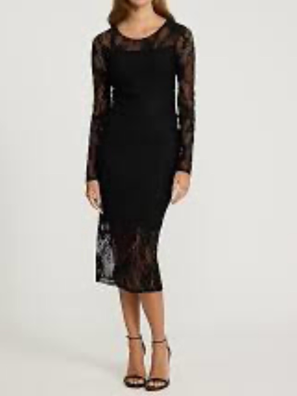 Nwt Black Lace Long Sleeve Midi Dress - Express S